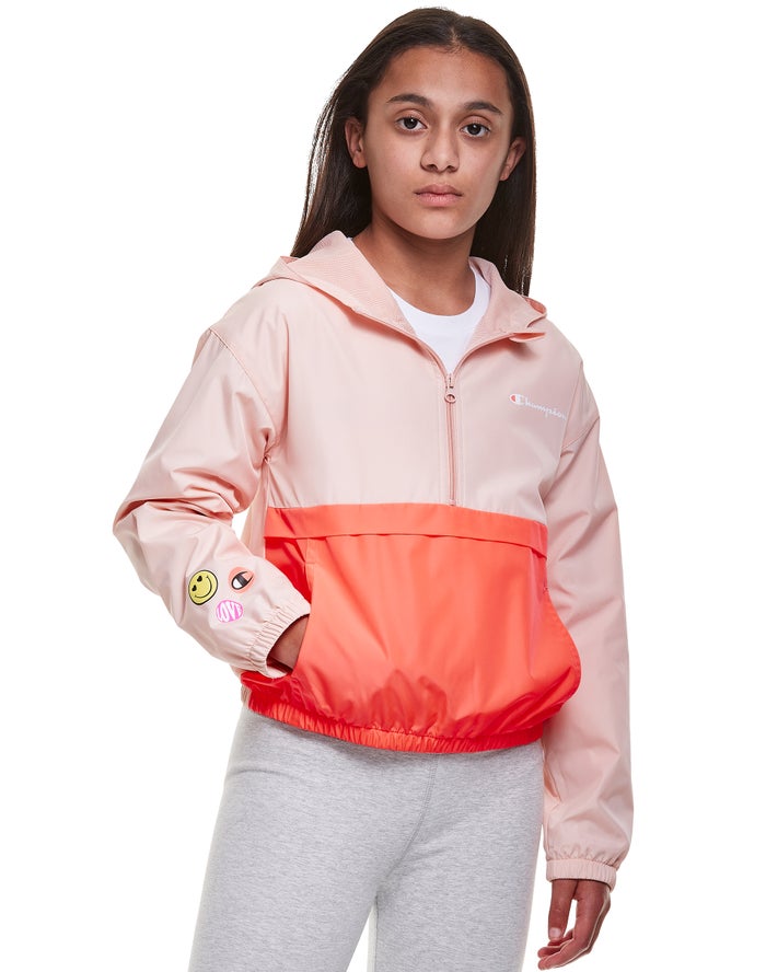 Champion Colorblock Windbreaker Smiley Face Jas Meisjes - Koraal/Oranje - Belgie 9813JMXKQ